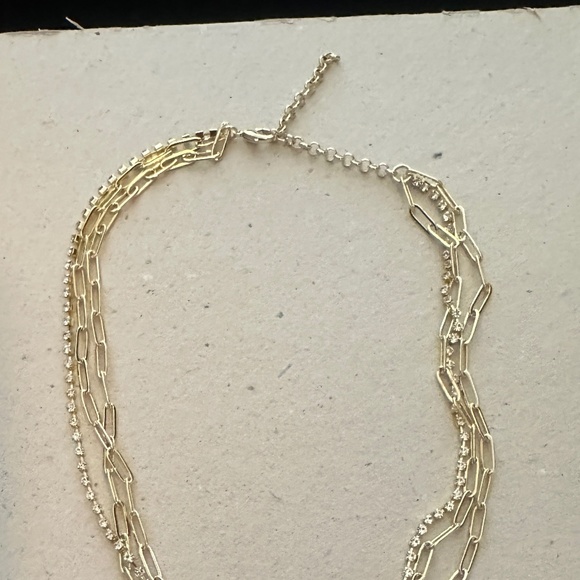 Express Gold 3 Strand Paper Clip & Rhinestone Necklace - Picture 5 of 6